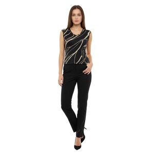 THE LIMITED Womens Sleeveless Top Size XS Black Beige Abstract Round Neck Chic